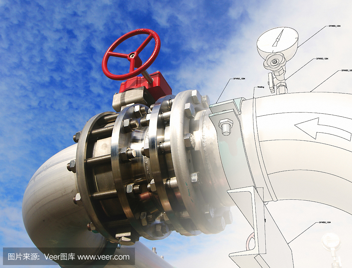 工業園區、鋼鐵管道、閥門迎藍天